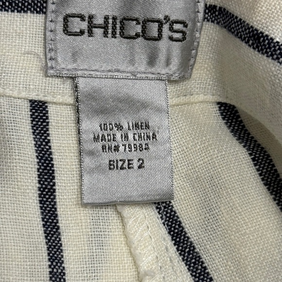 Chico’s Casual Workwear Vacation 100% Linen Travel Striped Wide-Leg Pants - Picture 10 of 13